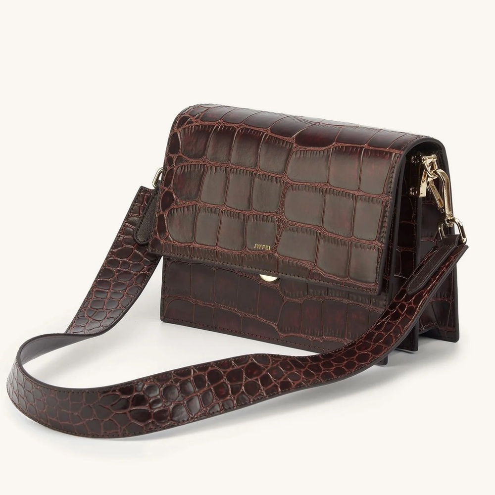 NWOT JW PEI Brown Croc Mini Flap Crossbody Bag